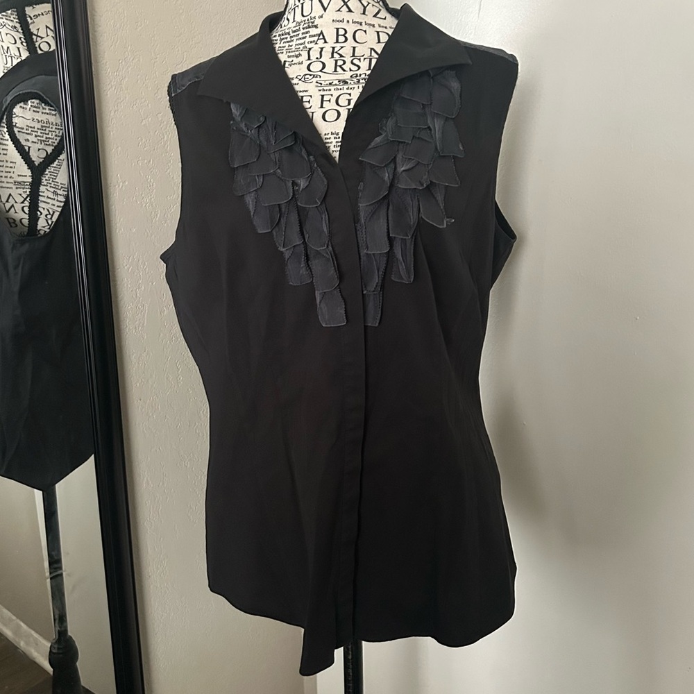 Lafayette 148 Sleeveless Ruffle Front Button Down Blouse Size 12/L Grunge Career